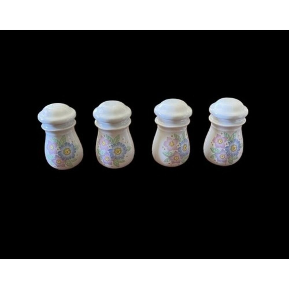 Vintage SJL Ceramic Spice Jars, Set of 4 Colorful Floral Pattern.